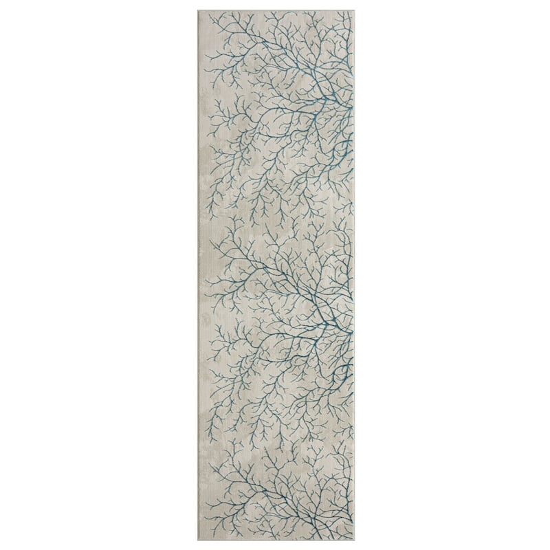 Ksamil Collection Abstract Area Rug - 2'4" x 7'11" - Beige/Blue