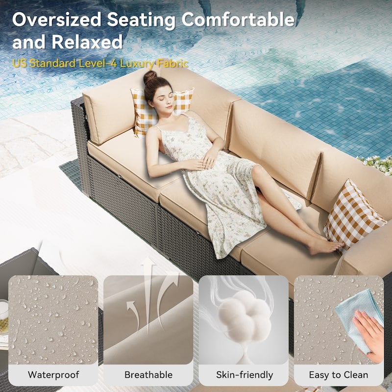 AOXUN Wicker Rattan Outdoor Sectional Sofa Set with Coffee Table