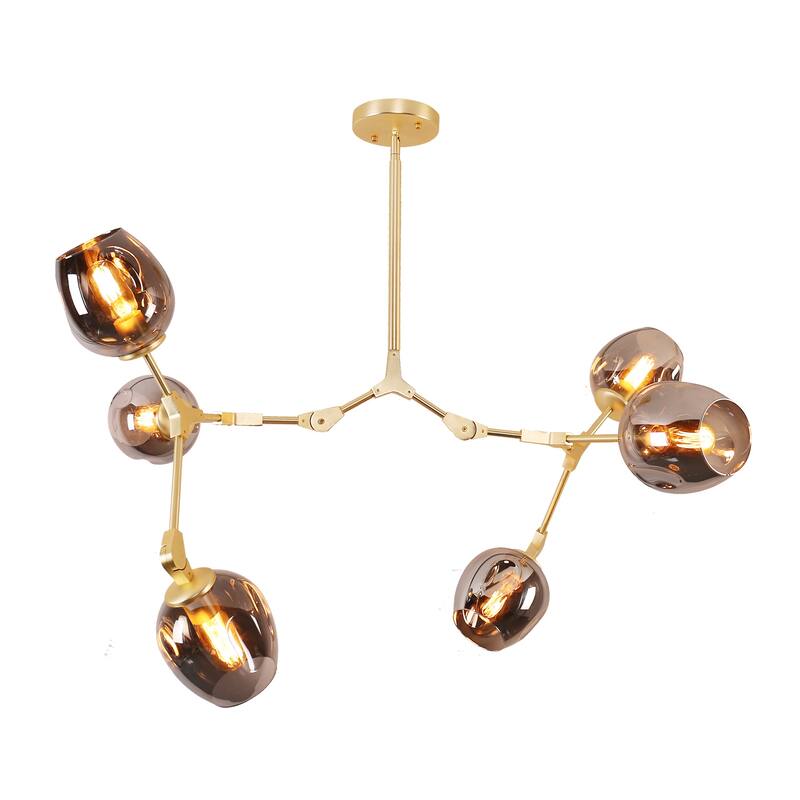 Adjustable Chandelier Pendant, Gold Chandelier with Smoked Glass Shades