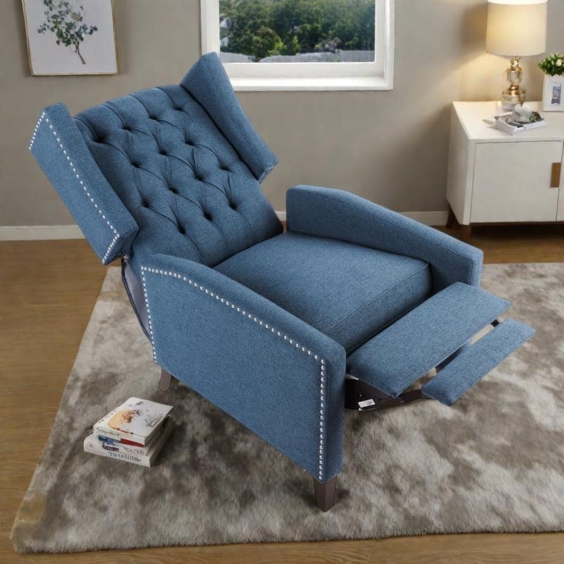 Fabric Wingback Recliner Chair with 3-Position Manual Recline, 220lb Capacity - Blue