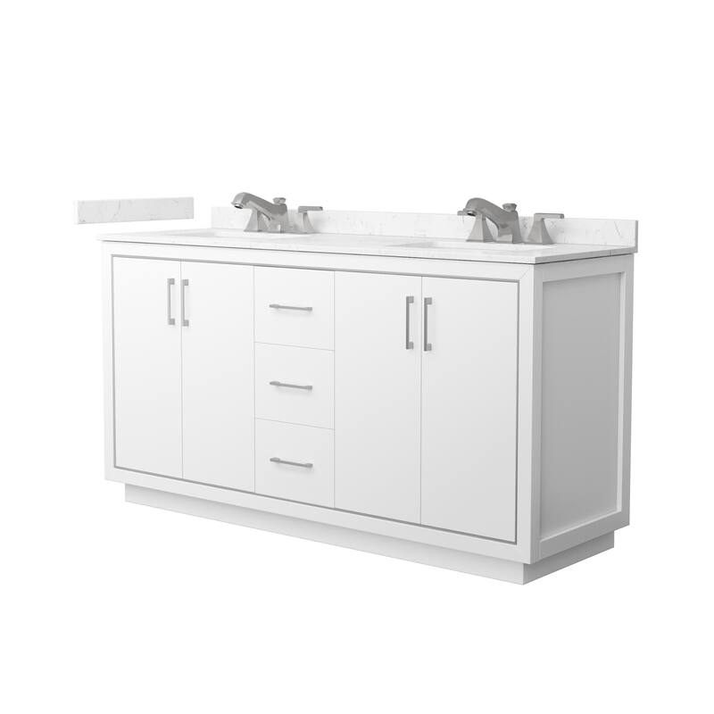 Wyndham Collection WCF1111-66D-VCA-US3MXX Icon 66" Free Standing - White / Carrara Cultured Marble Top / Brushed