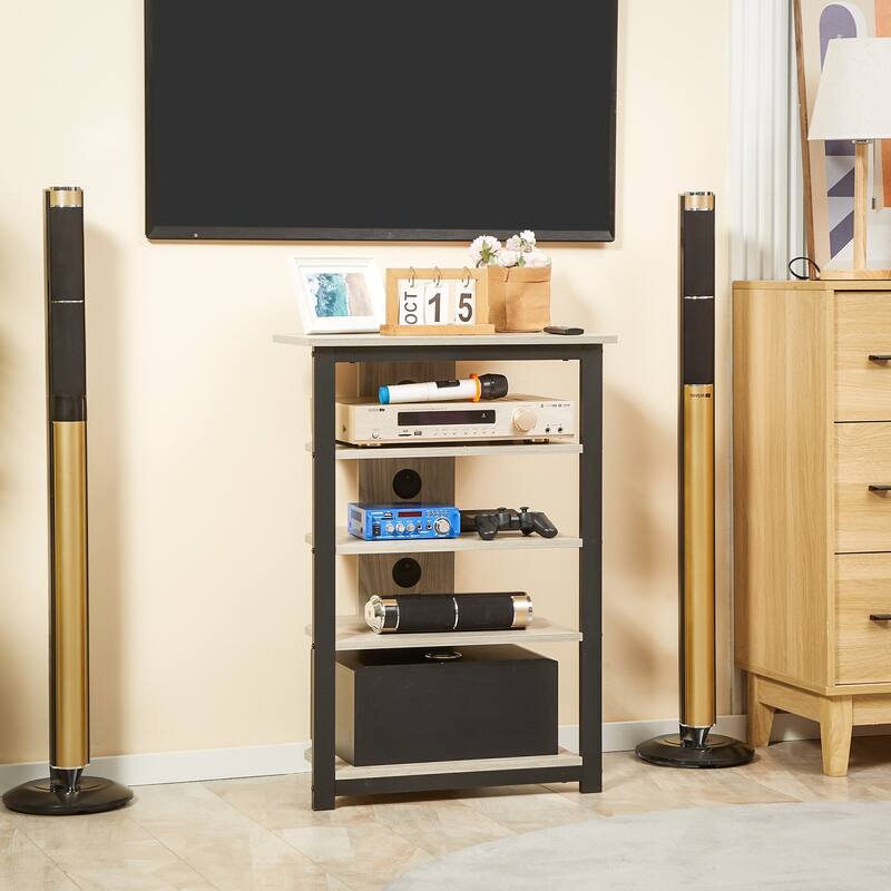 Corner TV Stand with 4 Shelves Steel Frame and Cable Management Modern Space-Saving Entertainment Unit for Living Room - Grey