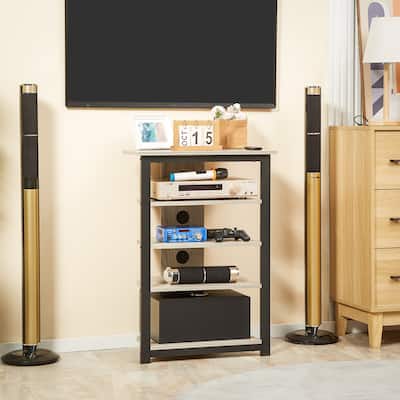 Corner TV Stand with 4 Shelves Steel Frame and Cable Management Modern Space-Saving Entertainment Unit for Living Room