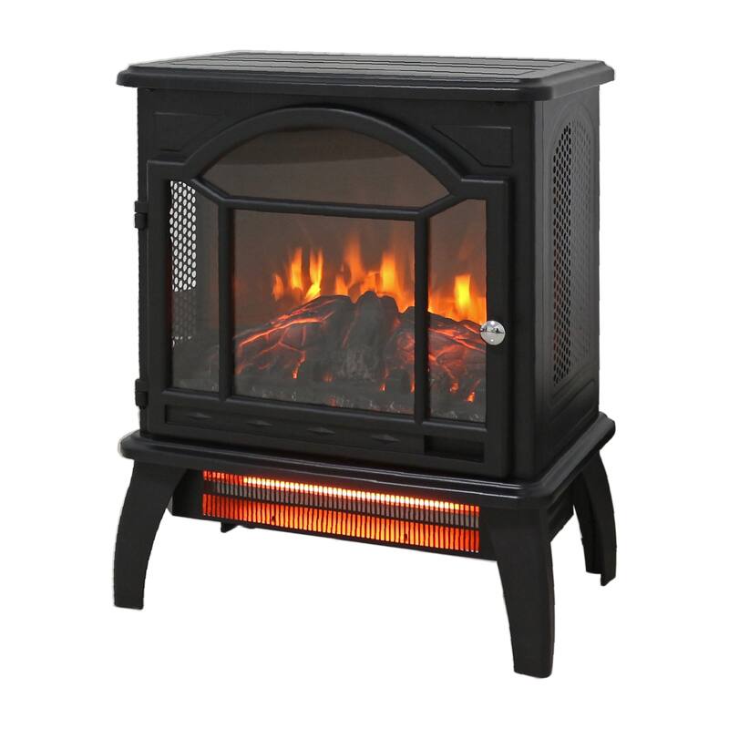 18" Freestanding Electric Infrared Quartz Fireplace with 3D Flame, Remote Control, and Adjustable Thermostat