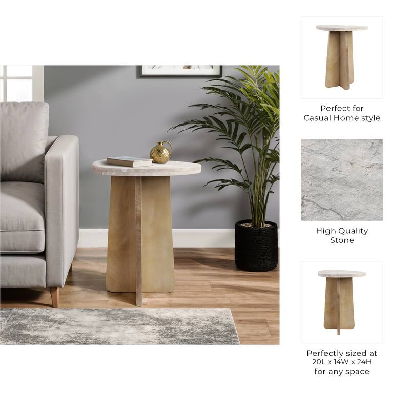 Stone Marble Modern Accent Table for Home and Office Use - 24" Brown - 20.5" x 15" x 24"