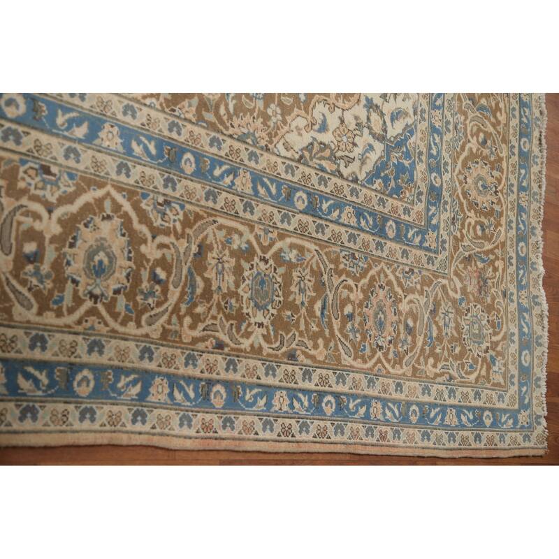 Hand Knotted Oriental 100% Wool Carpet Traditional Floral Pink Mashad Area Rug - 13' 2'' X 9' 9''