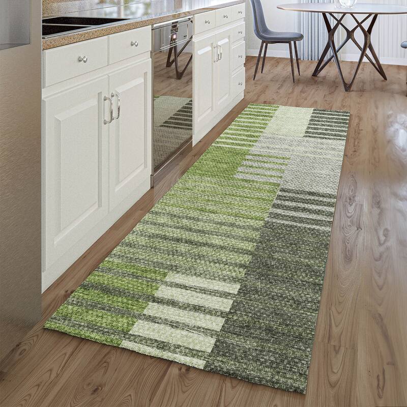 Premium Washable Super Soft Geo Stripe Mayfield Rug - Green - 2' 3" x 7' 6" - Runner