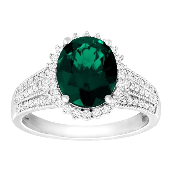 3 ct Created Emerald & White Sapphire Ring in Sterling Silver
