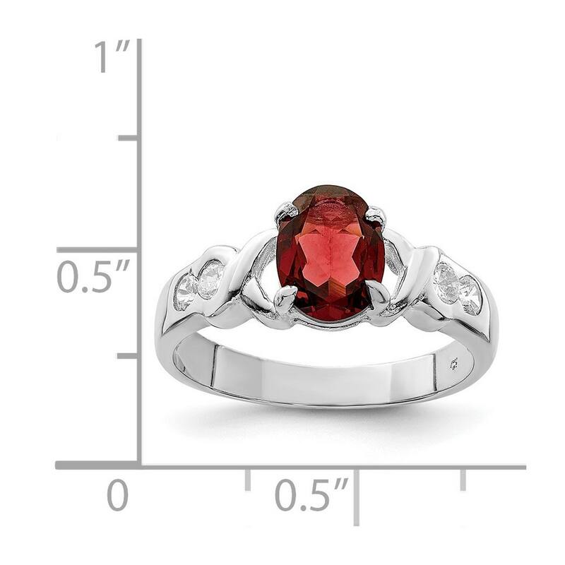 Curata 925 Sterling Silver Oval Polished Open back Garnet Ring