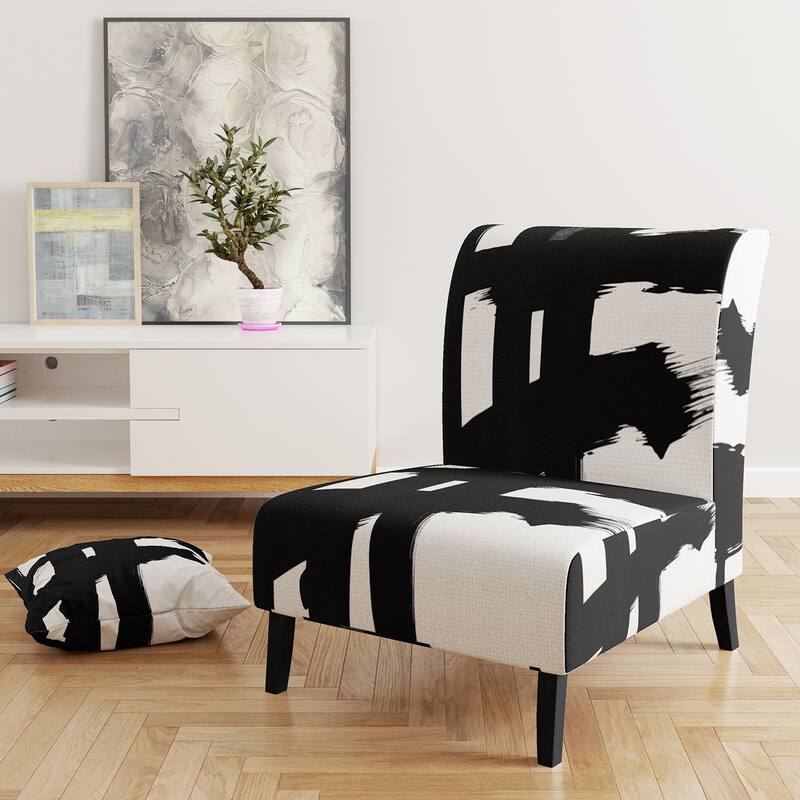 Designart "Black & White Crossing Paths I" Upholstered Abstract Accent Chair - Modern Arm Chair For Bedroom - Slipper Chair - Black & White