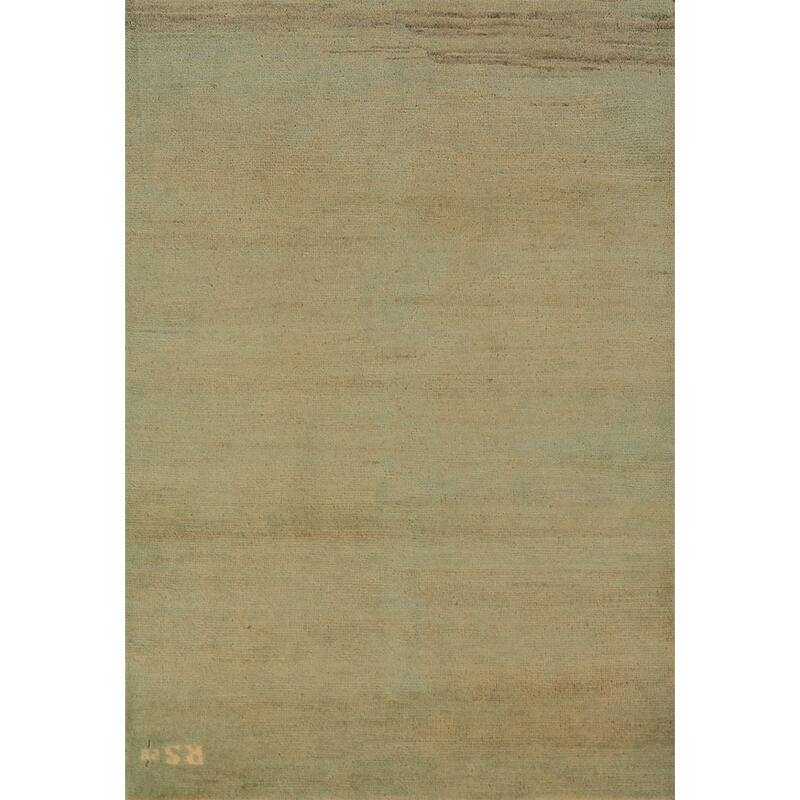 Gold & Green Modern Gabbeh Oriental Rug Hand-Knotted Wool Carpet - 2'8" x 4'0"