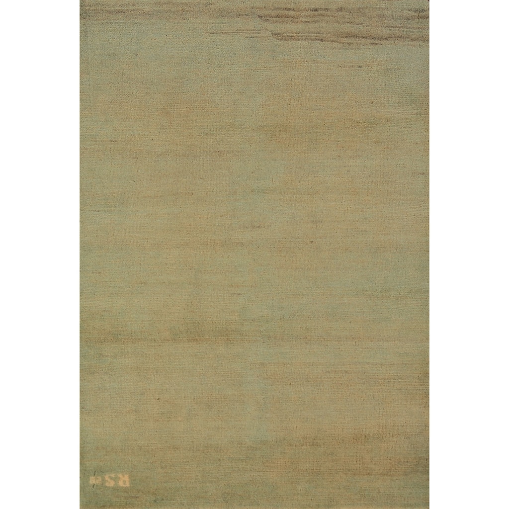 Gold & Green Modern Gabbeh Oriental Rug Hand-Knotted Wool Carpet - 2'8" x 4'0"