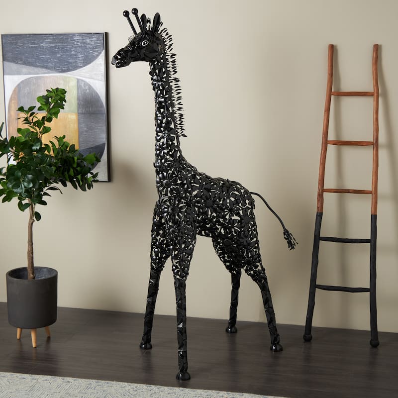 Metal Giraffe Indoor Outdoor Tall Garden Sculpture - Black - Roche River Decor