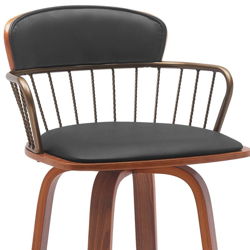 Faux Leather Counter Height Bar Chair with Arms, Swivel and Footrest