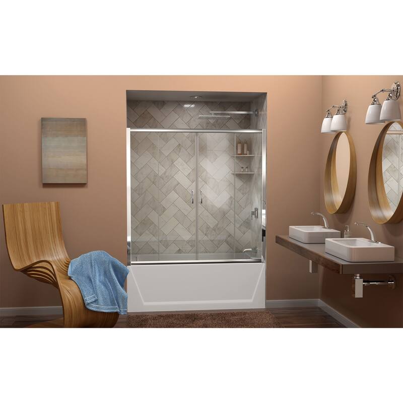 DreamLine Visions 56-60 in. W x 58 in. H Semi-Frameless Sliding Tub Door - 56" - 60" W