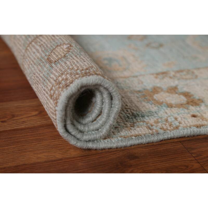 Geometric Oushak Turkish Oriental Wool Rug Hand-knotted Bedroom Carpet - 3'0" x 3'10"