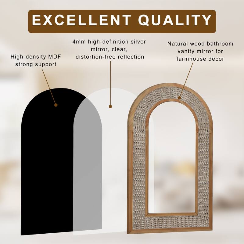 Rustic Farmhouse Wall Mirror, Natural Wood Decorative Vanity Mirror for Bedroom, Living Room, Bathroom, Entryway