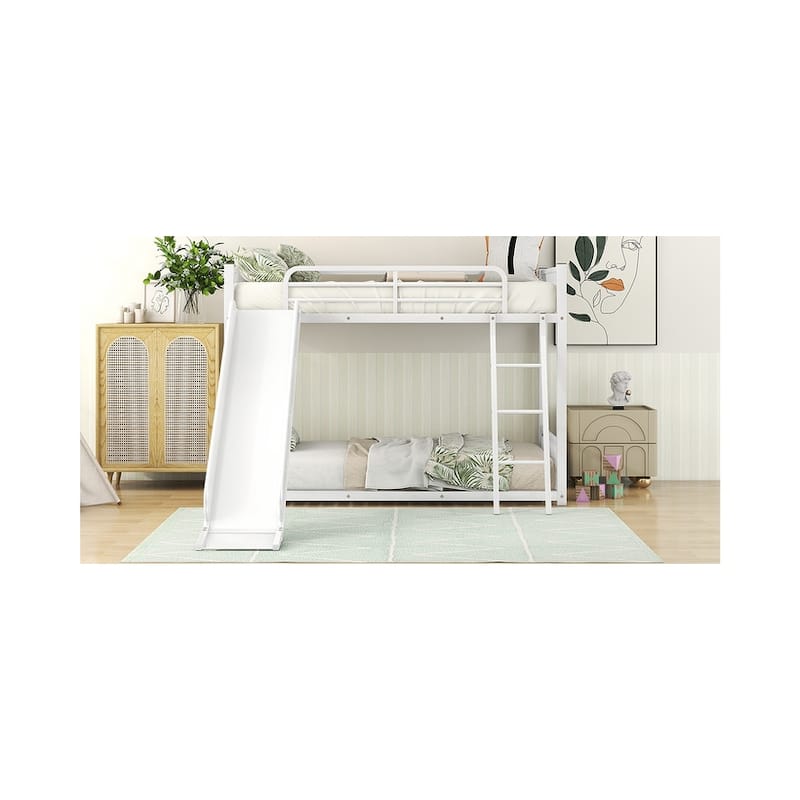 Metal Bunk Bed with Slide - White