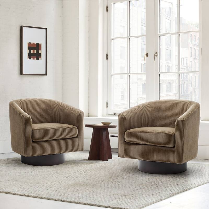 2 Set 360° Swivel Corduroy Accent Chairs Barrel Armchairs