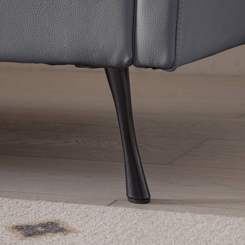 Contemporary Technical Leather L-Shaped Sofa Couch with Convertible Ottoman