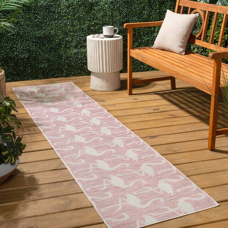 JONATHAN Y Liana Casual Coastal Flamingos Two-Tone Indoor/Outdoor Area Rug