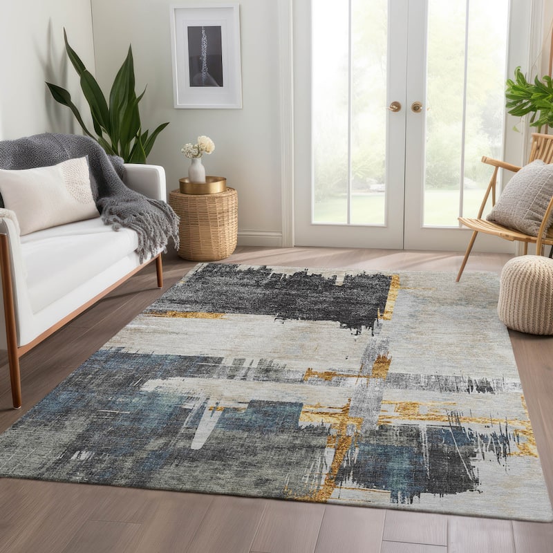 Machine Washable Indoor/ Outdoor Chantille Abstract Modern Rug - Charcoal - 3' x 5'