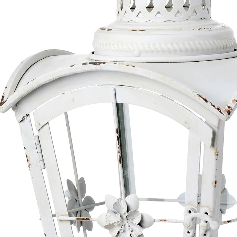 Metal And Glass Footed Lantern 8 X 13.75"T - N/A