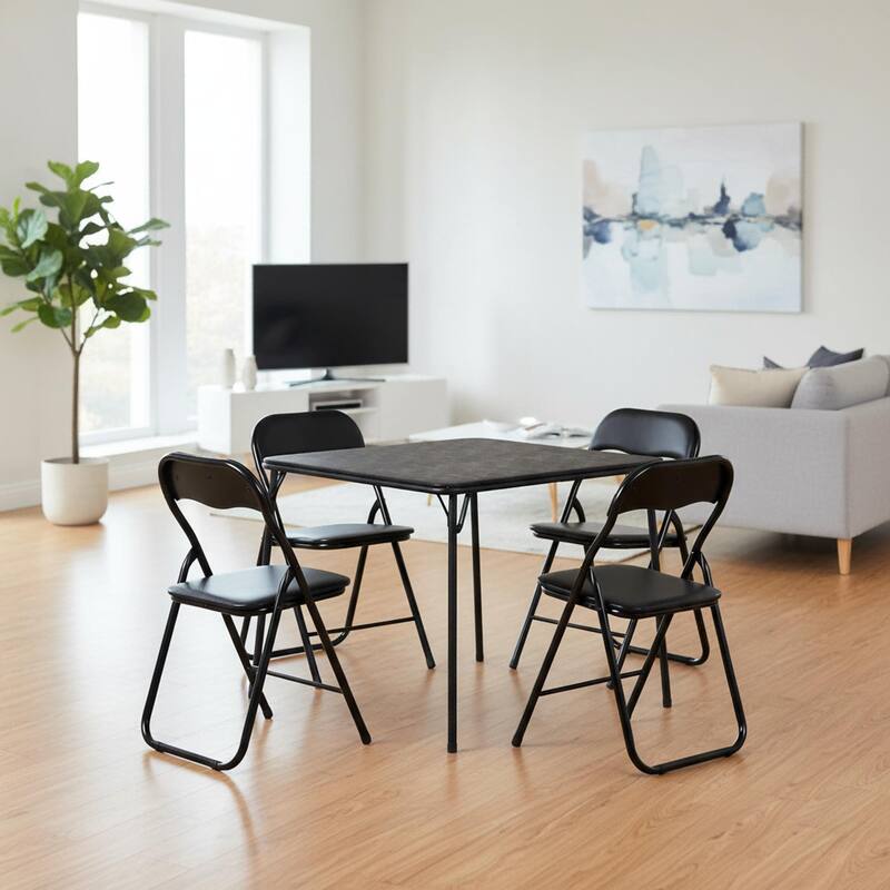 Homylin Folding Padded Chairs with PVC Seat and Back, Space-Saving Steel Frame Chairs, Black