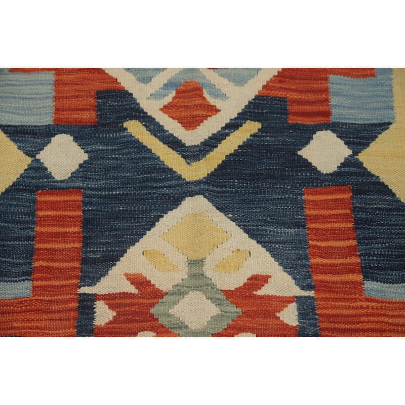 Hand Woven Southwestern Wool Blue Geometric Area Rug - 9' 9'' X 7' 7''