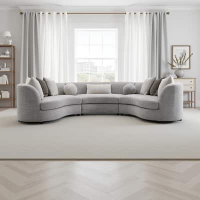 Kei 3pc Sectional Sofa, 9 Pillows, Curved Frame, Gray Boucle Fabric