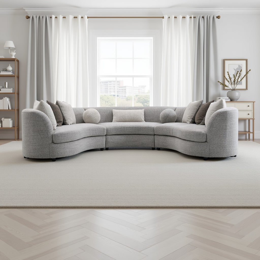 Kei 3pc Sectional Sofa, 9 Pillows, Curved Frame, Gray Boucle Fabric