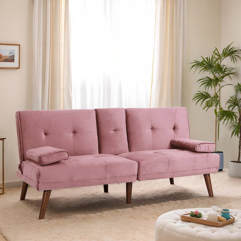 Futzca 60" Small Loveseat, 3 in 1 Cute Convertible Sofa Bed - Pink