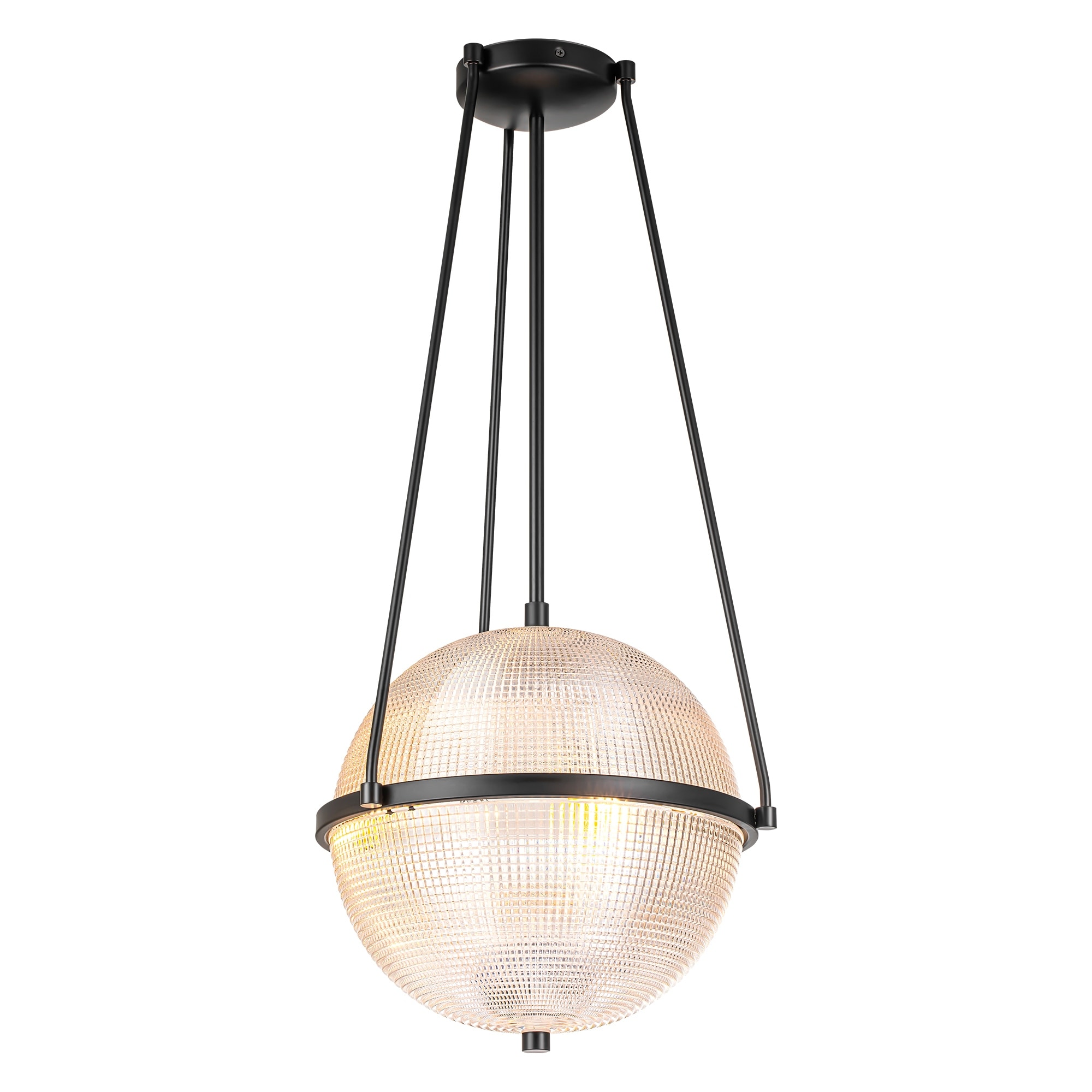 3-Light Mid-Century Modern Black Metal Globe Clear Textured
