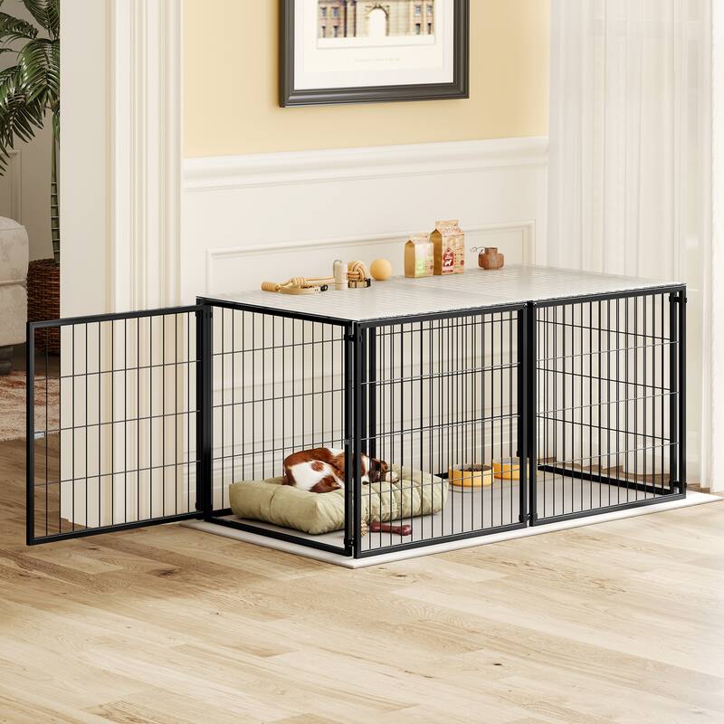 48" Iron Dog Kennel with Top, Pet Cage Indoor Outdoor Kennel