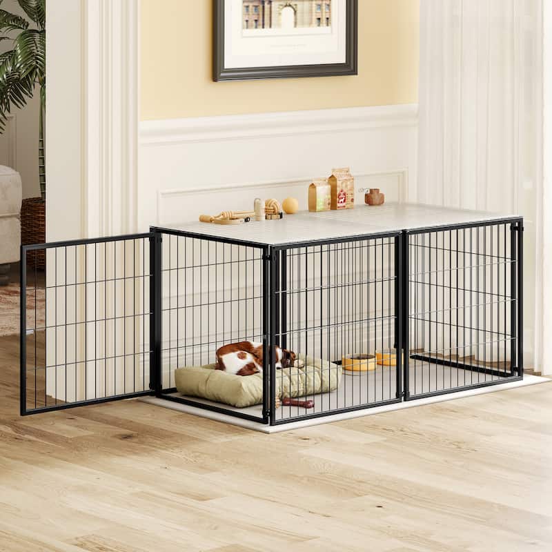 Large Dog Cage 48" Dog Kennel for Medium Dogs Puppy Dog Playpen with Top, Pet Cage, Indoor, Black.48"L x 26.3"W x 23.8"H. - Black