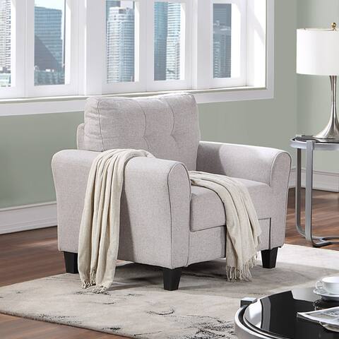 Modern Single Armchair Living Room Sofa Linen Upholstered Recliner with Wood Frame Couch & Plastic Leg for Home or Office