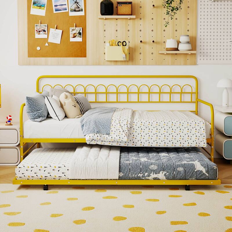 Costway Twin Daybed with Trundle Curved Backrest & Armrests Heavy-duty