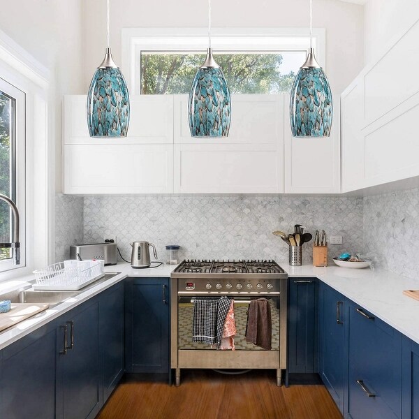 Handcrafted Glass Hanging Light with Nickel Finish Pendant Lighting for Kitchen Island Blue PL 1324