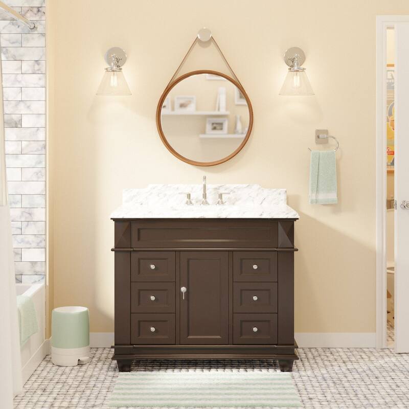 KitchenBathCollection Elizabeth 42" Bathroom Vanity with Carrara Marble Top - Chocolate