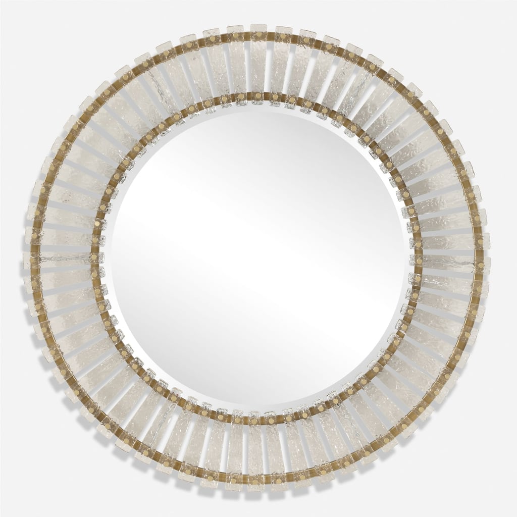 Textured Glass Round Wall Mirror - 40.5" - Brushed Gold Finish