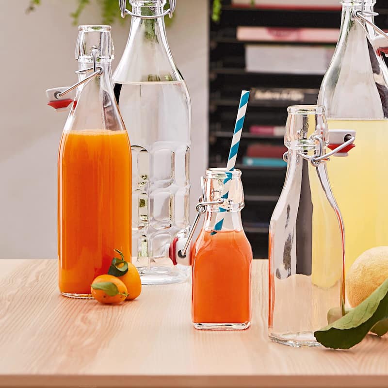Bormioli Rocco Square 4.25 Oz Swing Top Glass Bottles Set