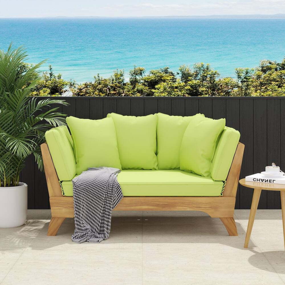 Roomfitters Modern 2-Seater Outdoor Patio Loveseat with Thick Cushions, Solid Acacia Wood Frame, Outdoor Patio Daybed