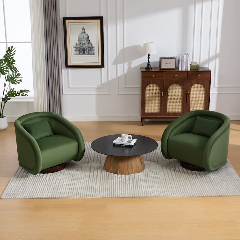 360-degree Swivel Barrel Chair with Velvet Fabric Upholstery, Comfy Pumpkin-Shaped Swivel Chair for Living Room, Bedroom