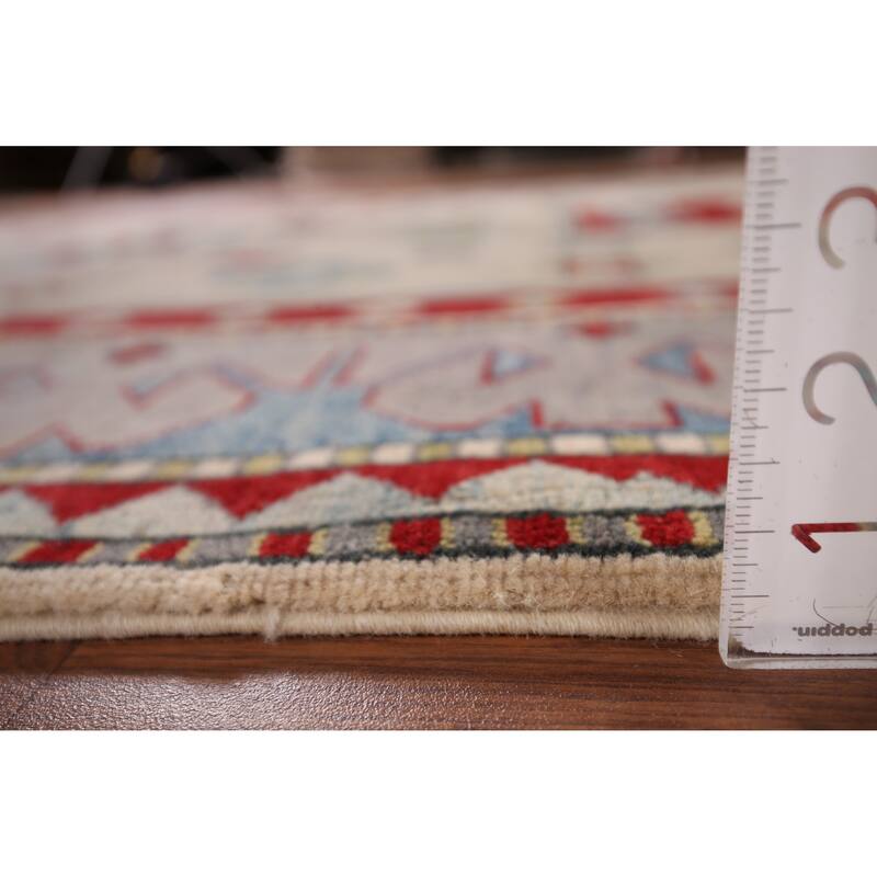 Geometric Kazak Rug Hand-Knotted Dining Room Wool Carpet - 6'0" x 8'2"