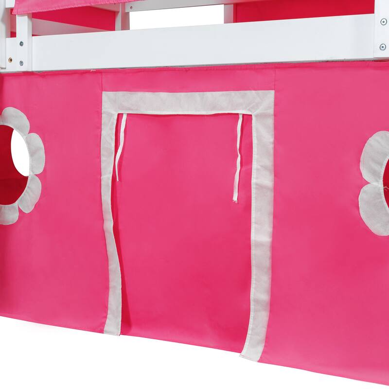 Pink Twin Loft Bed with Slide, Tent, and Tower for Kids