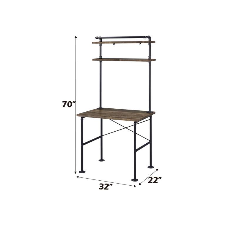 Sturdy Rustic Oak Writing Desk with Industrial Design for Efficient Work - Oak