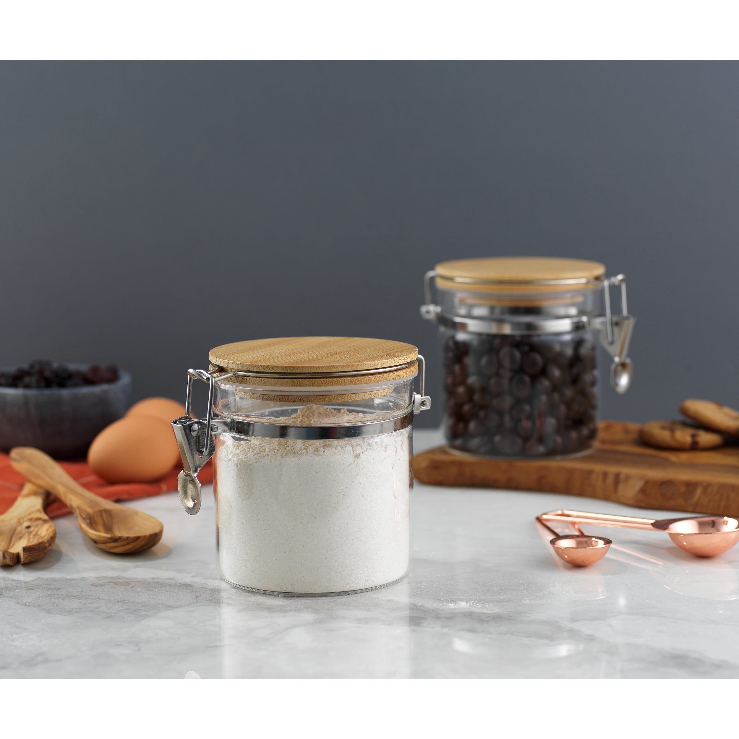 JoyJolt Storage Jars with Airtight Bamboo Clamp Lids - Set of ...
