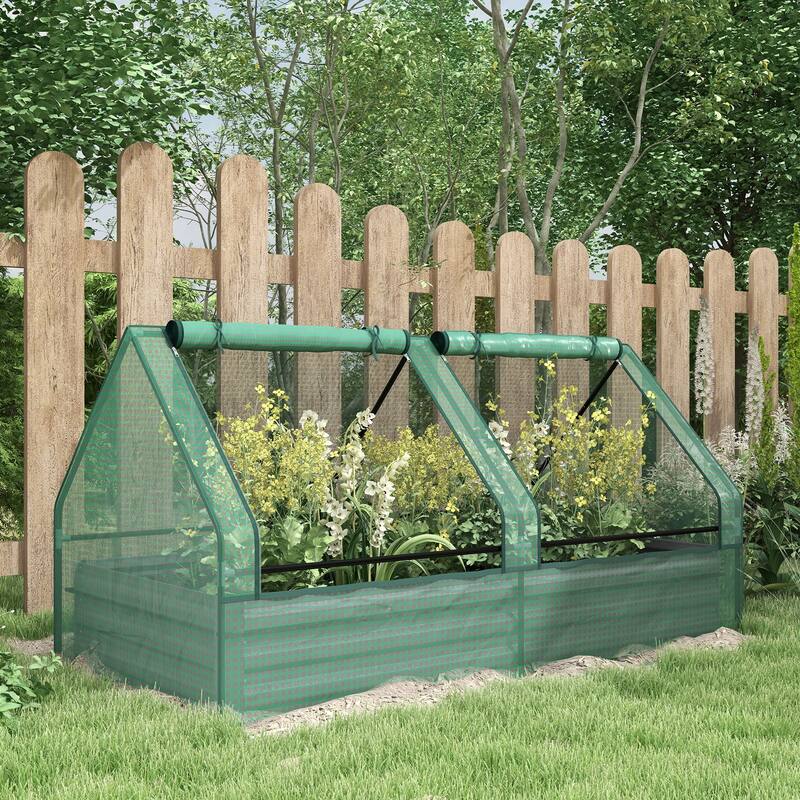 6' x 3' Galvanized Raised Garden Bed with Mini Greenhouse - Plastic/Steel - Portable