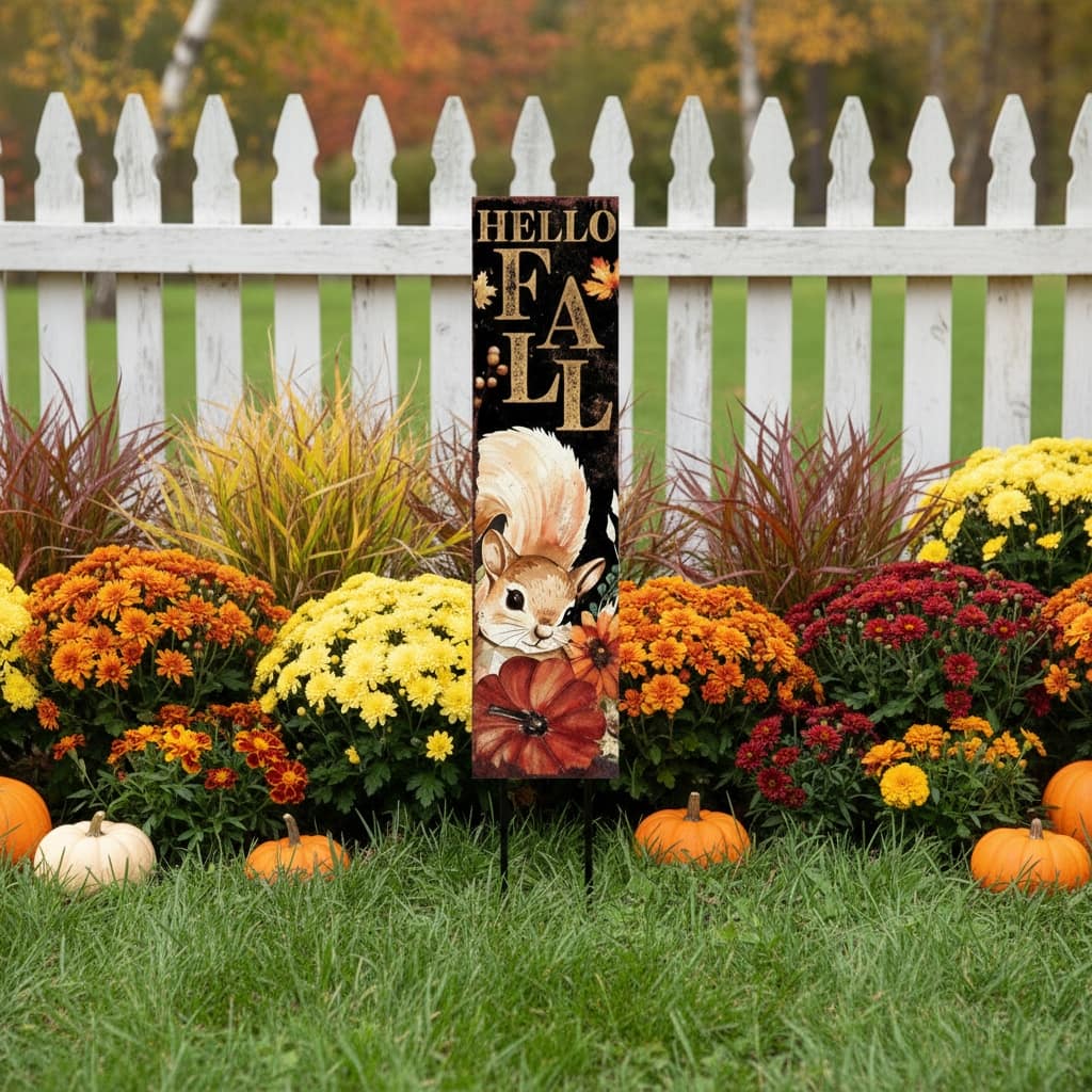 HomeRoots 42" Black Gold And Orange Solid Wood Halloween Reversible Garden Stake