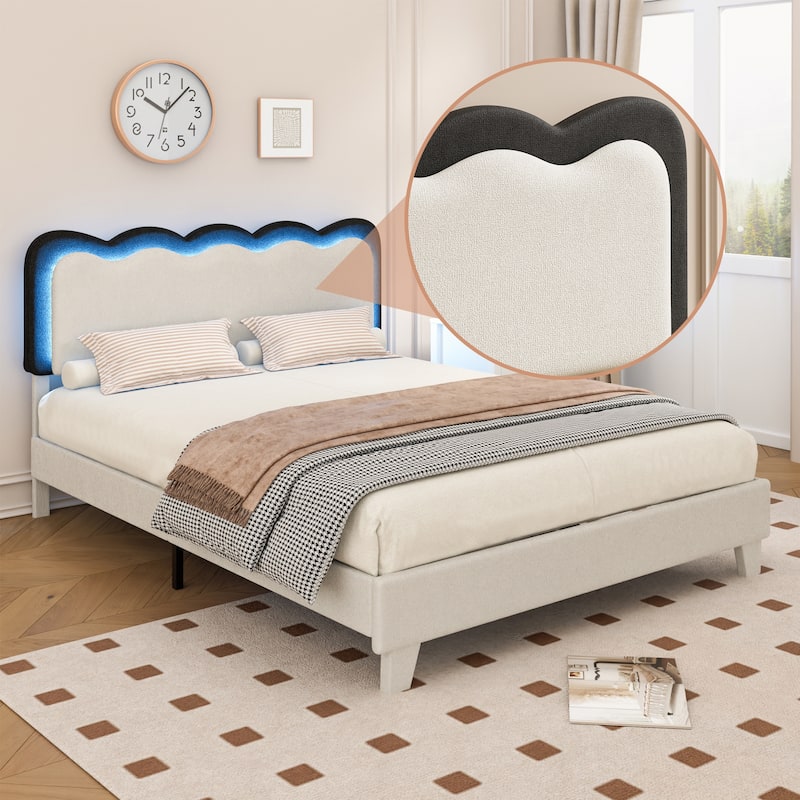 Upholstered Platform Bed Frame Queen Size with Headboard